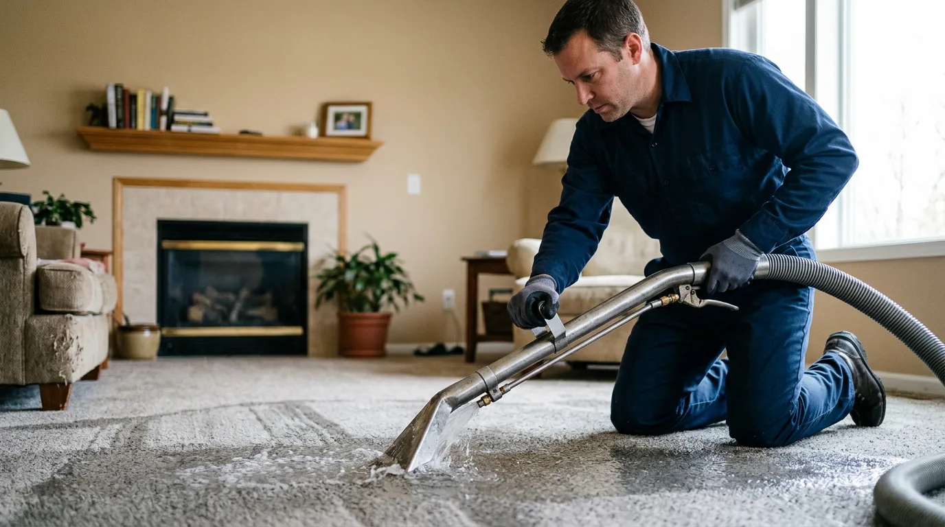 Water damage restoration technician working near Hunters, WA